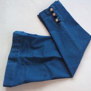 Denim Capri Jean Pants Cut Out Detail at Hem M Blue